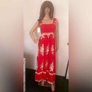 Abstract Maxi Sundress with Smocked Bodice